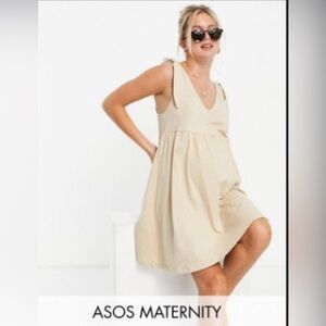 MATERNITY - ASOS - Bunny Tie Shoulder Mini Dress - Sand - Size 10